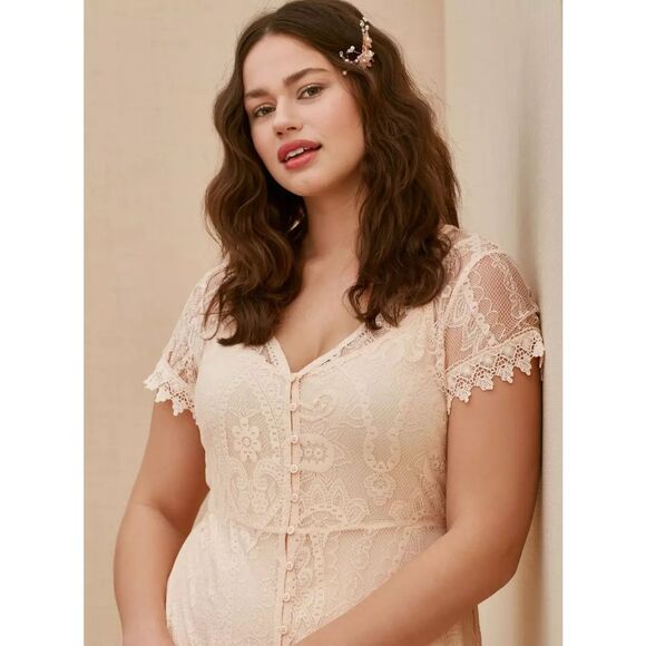 Torrid Sheer Lace Maxi Dress 3X-4X Pink Vintage Victorian Romantic Bridal Fairy - Picture 10 of 10